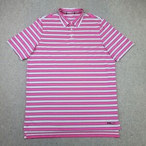 RLX‎ Ralph Lauren Polo Shirt Mens Large Pink Striped Short Sleeve Preppy Golf